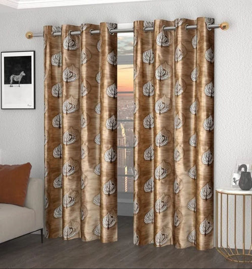 9 Feet Brown Polyester Printed Window Curtain Vedartah