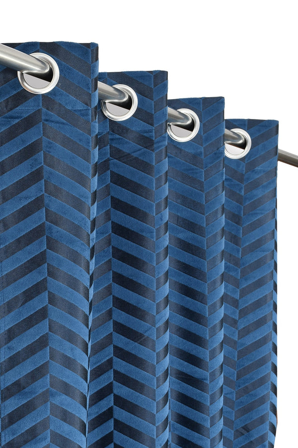 Striped Printed Velvet Door and Window Curtains for Bed Room and Living Room, Pack of 2pcs My Store