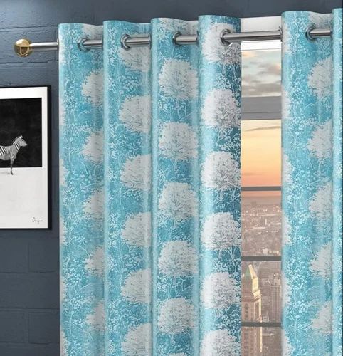 Blue Printed Polyester Window Curtain Vedartah