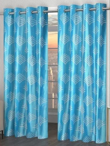 Blue Printed Polyester Window Curtain Vedartah