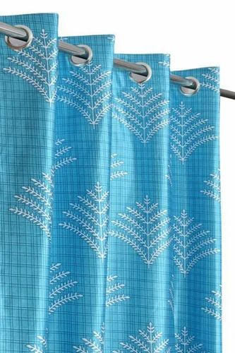 Blue Printed Polyester Window Curtain Vedartah