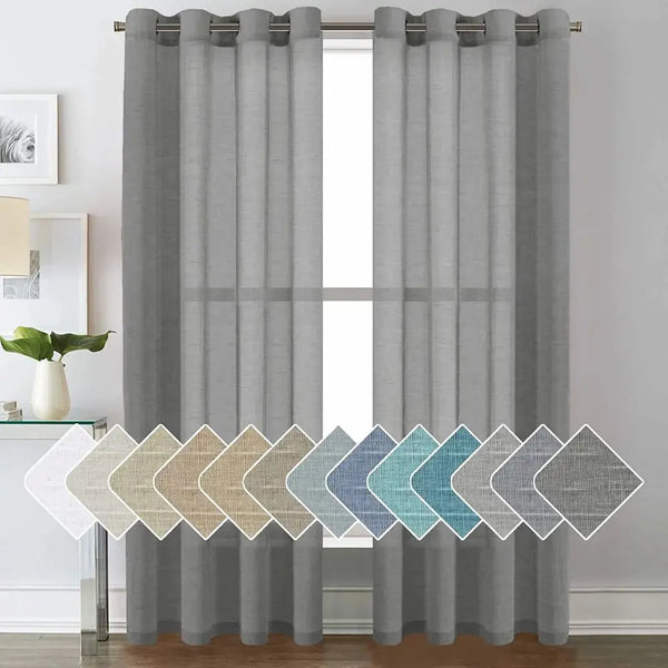 Grey Plain Linen Door And Window Curtain My Store