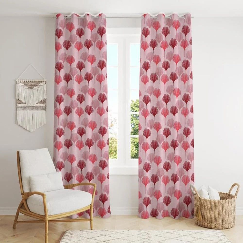 Pink Printed Polyester Window Curtains Vedartah
